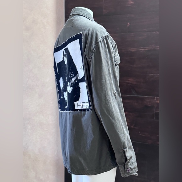 H.E.R. Utility Jacket Army Green Distressed Oversized The Normal Brand Jacket - Picture 4 of 8